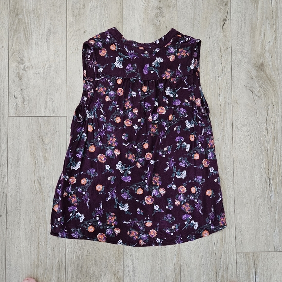 Lucky Brand Top, XS, Maroon Floral - Picture 2 of 7